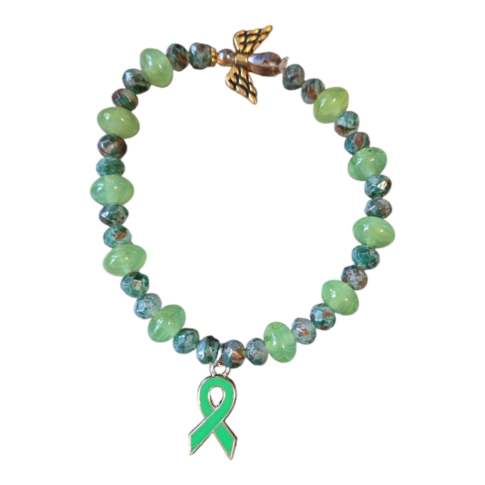 Green Awareness Ribbon Bracelet With Lucky Angel 1067